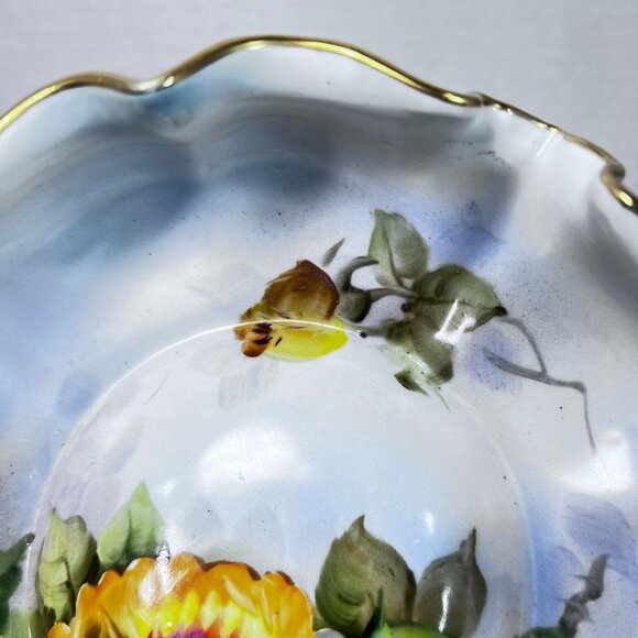 AQ 1891-1921 Hand-Painted Nippon Porcelain Ruffled Bowl Floral Design Gilded - Picture 3 of 11